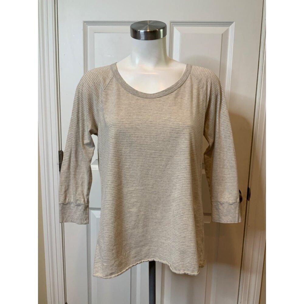 Standard James Perse Gray & Tan Thin Striped 3/4 Raglan Sleeve Shirt, Size M | 2